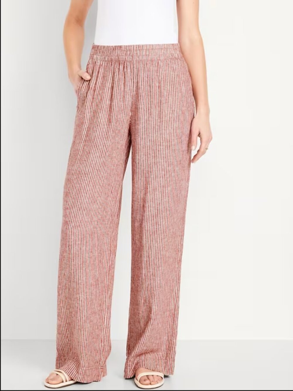 High-Waisted Linen-Blend Wide-Leg Pants Size Small